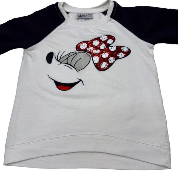 Disney Parks Minnie Mouse Sequins White Black Raglan Long Sleeve Girls Size XS - Picture 3 of 8